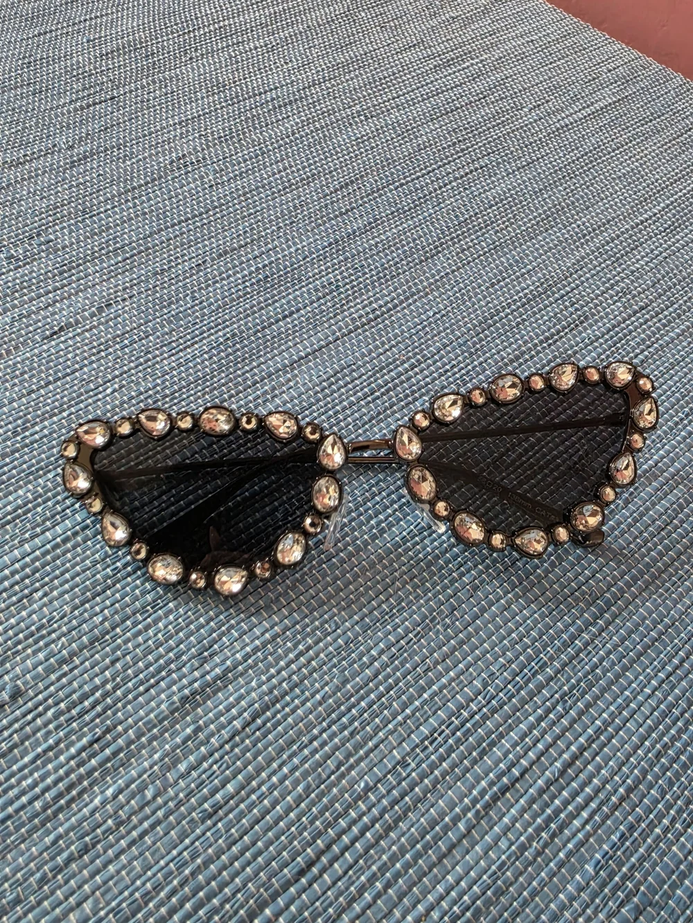 Embellished Black Cat-Eye Sunglasses with Crystal Trim